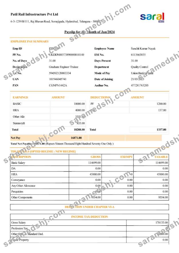 Patil Rail Infrastructure payslip template in Word and PDF formats.pdf, 1